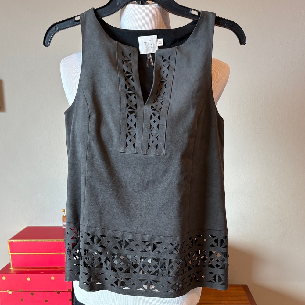 Anthropologie Olive Green Laser-Cut Sleeveless Tank